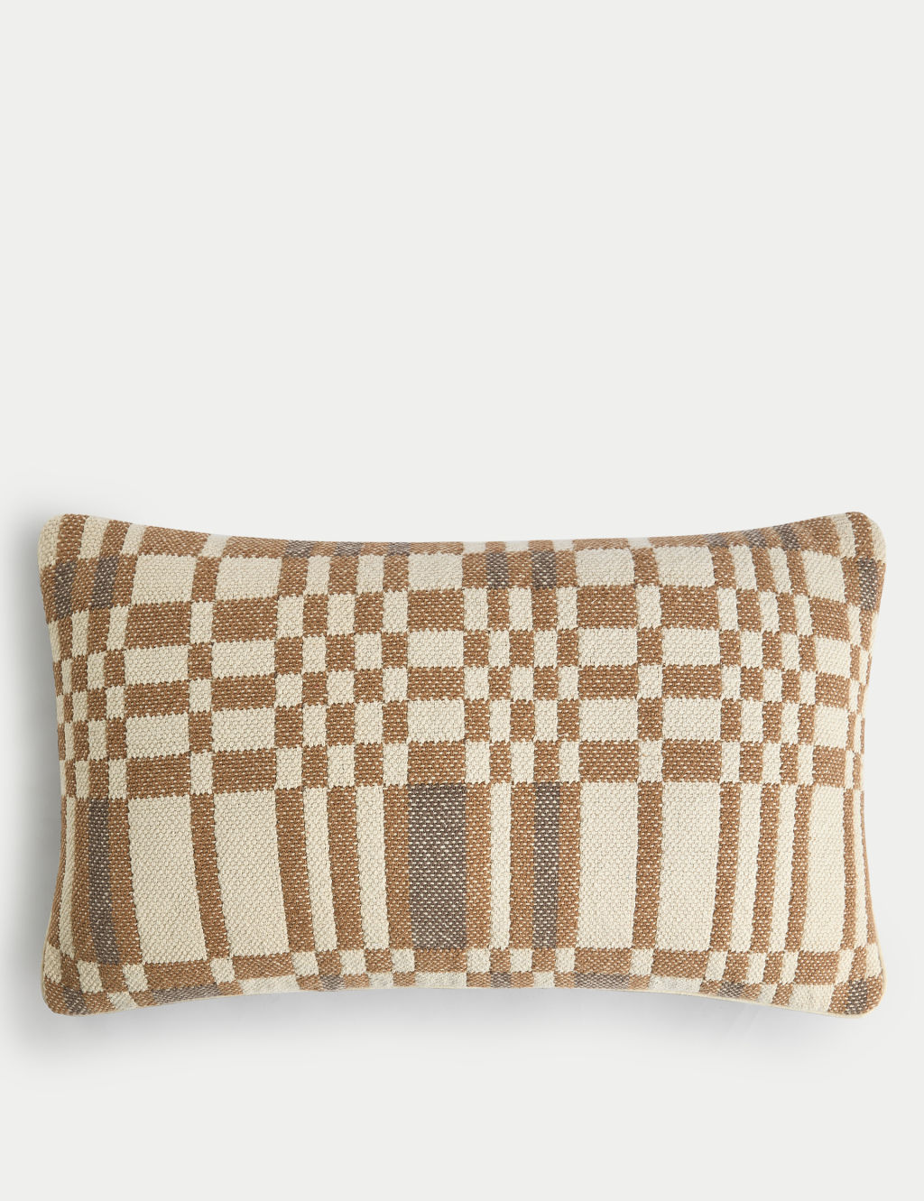 M&S Cotton Rich Checked Bolster Cushion - 1SIZE - Brown Mix, Brown Mix