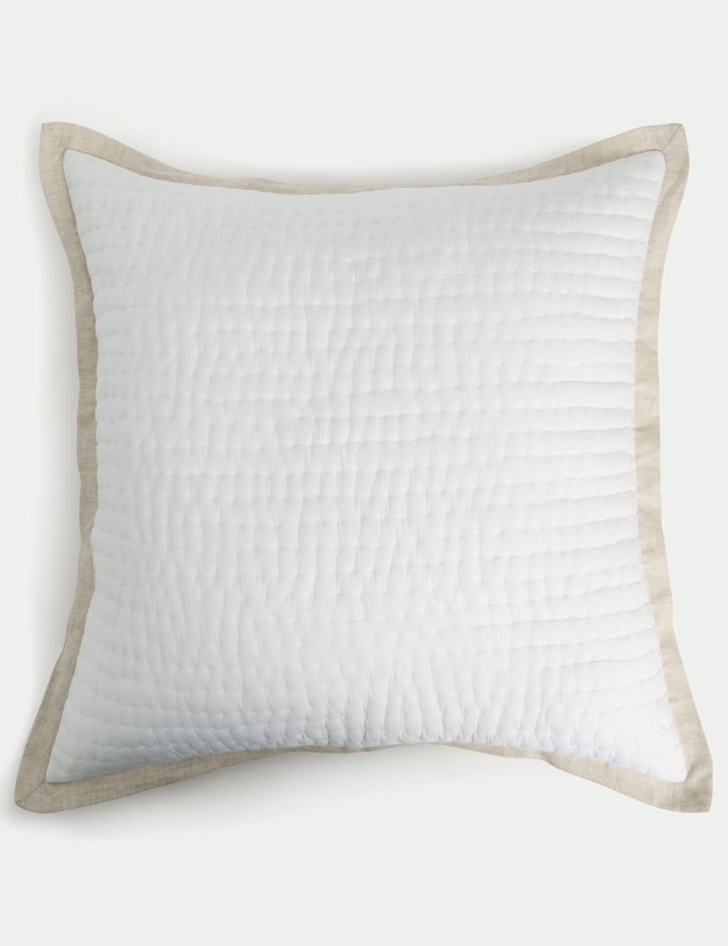 M&S Linen Border Large Quilted Cushion - 1SIZE - Natural Mix, Natural Mix