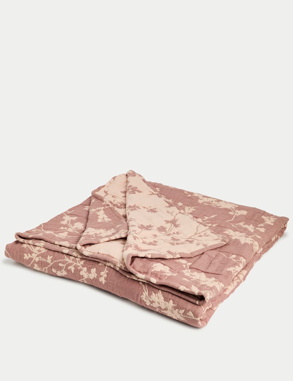 M&S Pure Cotton Gauze Cherry Blossom Bedspread - LGE - Pink Mix, Pink Mix