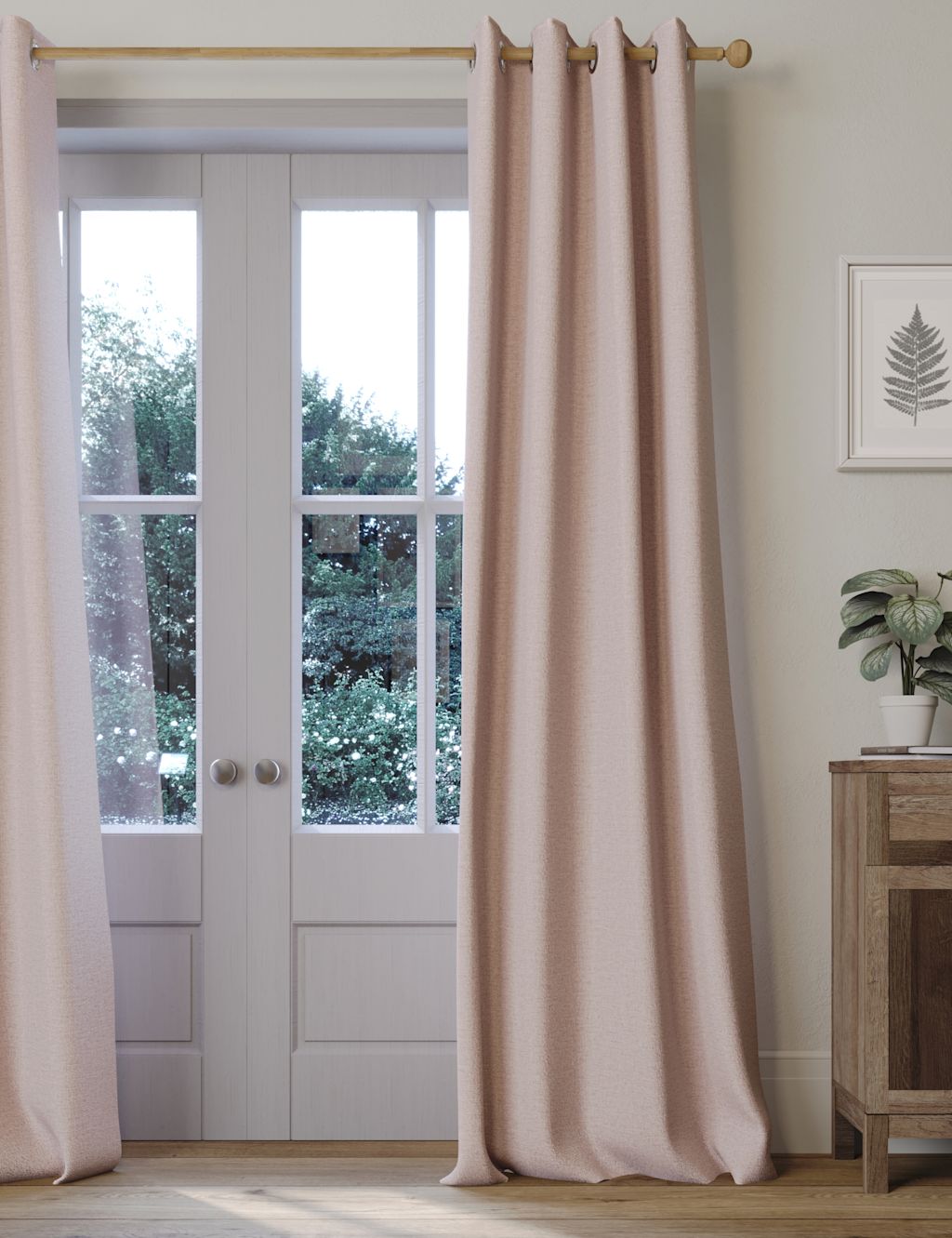 M&S Brushed Eyelet Blackout Thermal Curtains - W117cm, Drop 229cm - Blush, Blush
