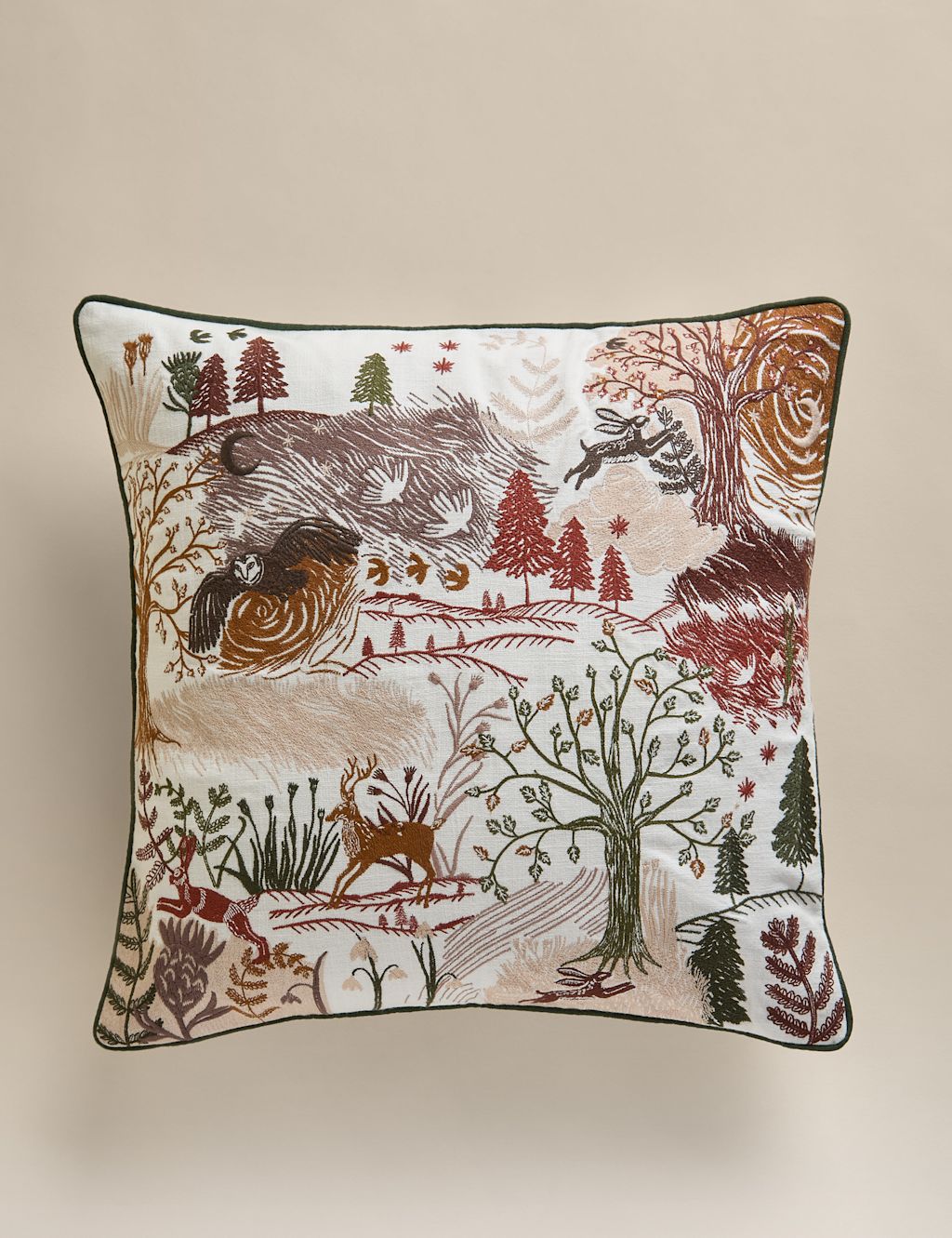 M&S Pure Cotton Woodland Cushion - Multi, Multi