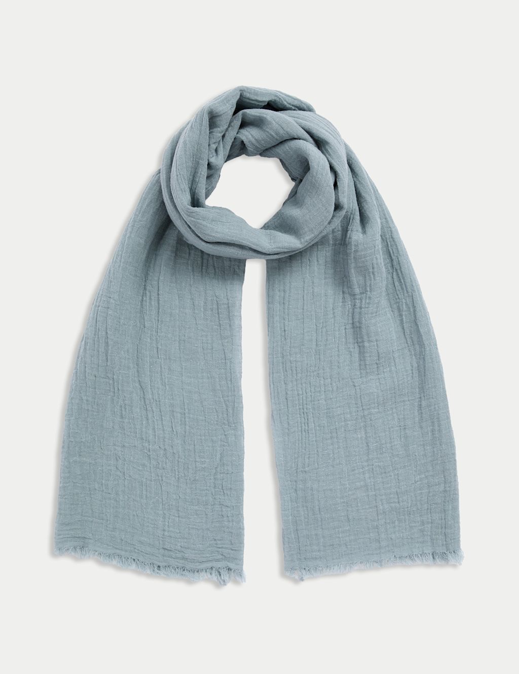 M&S Linen Blend Fringed Scarf - 1SIZE - Light Blue, Light Blue