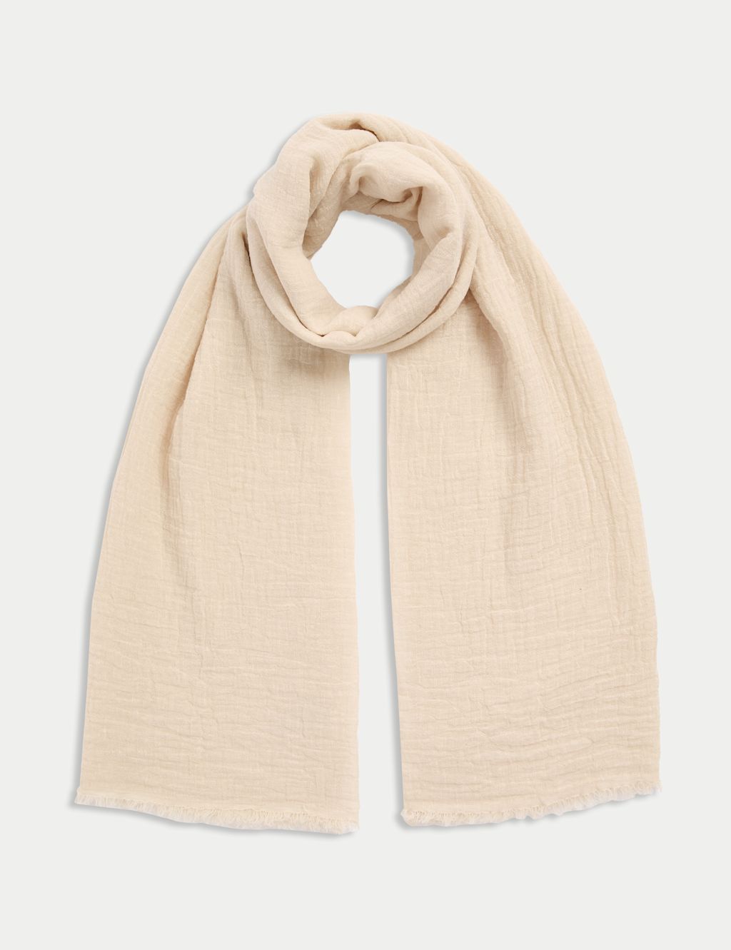 M&S Linen Blend Fringed Scarf - 1SIZE - Cream, Cream