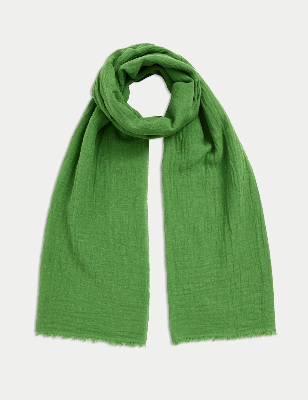 M&S Linen Blend Fringed Scarf - 1SIZE - Antique Green, Antique Green