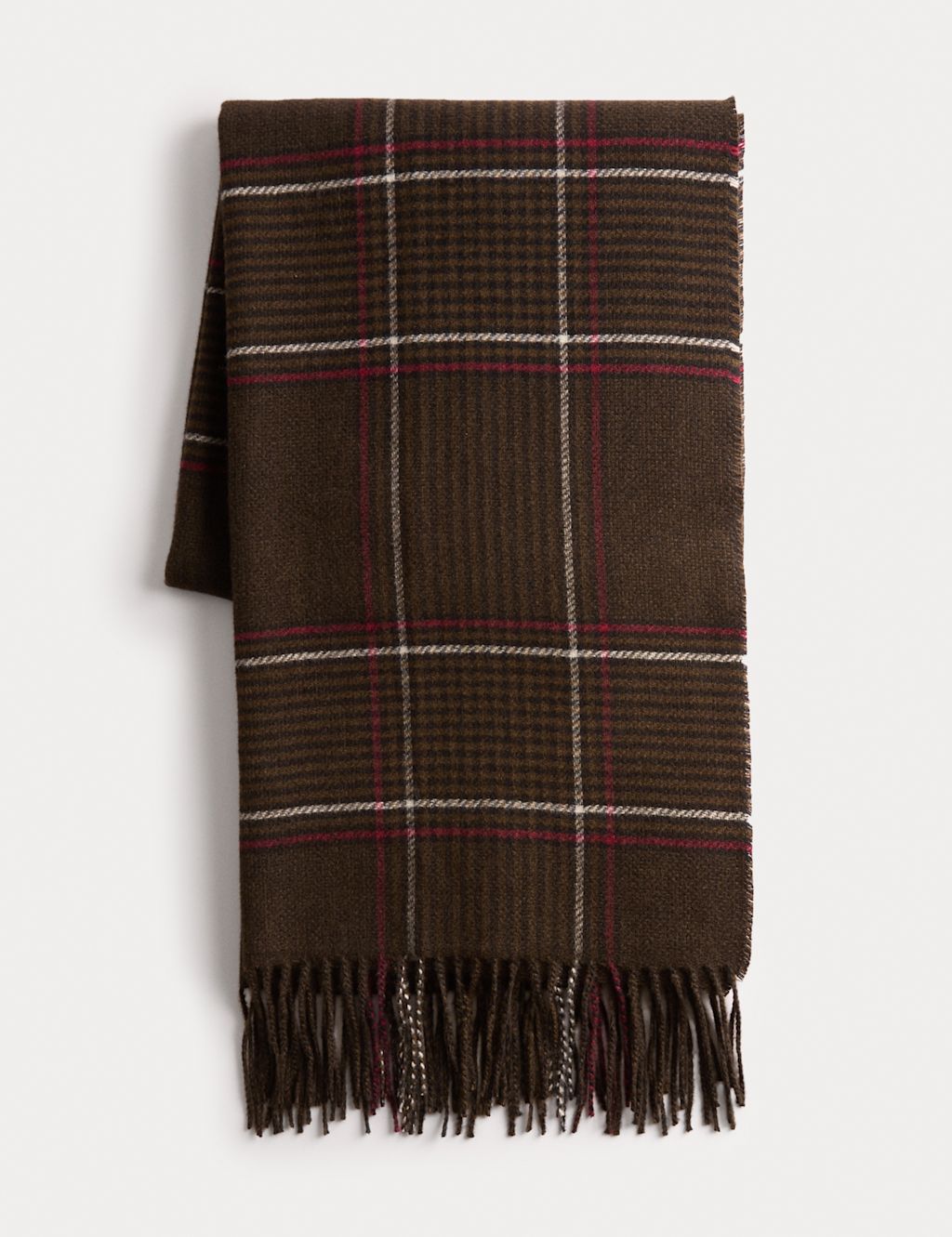 M&S Woven Checked Scarf - 1SIZE - Olive Mix, Olive Mix