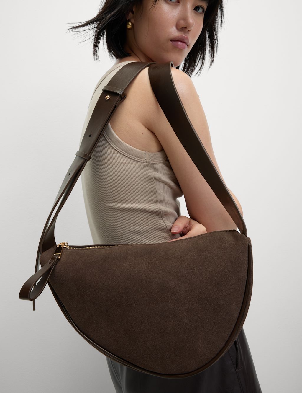 M&S Faux Leather Sling Cross-Body Bag - 1SIZE - Chocolate, Chocolate
