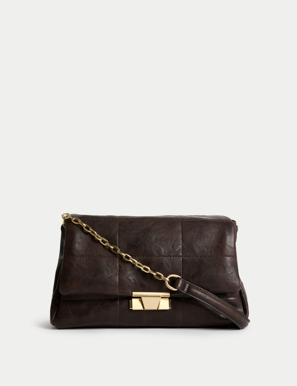 M&S Faux Leather Quilted Shoulder Bag - 1SIZE - Dark Brown, Dark Brown