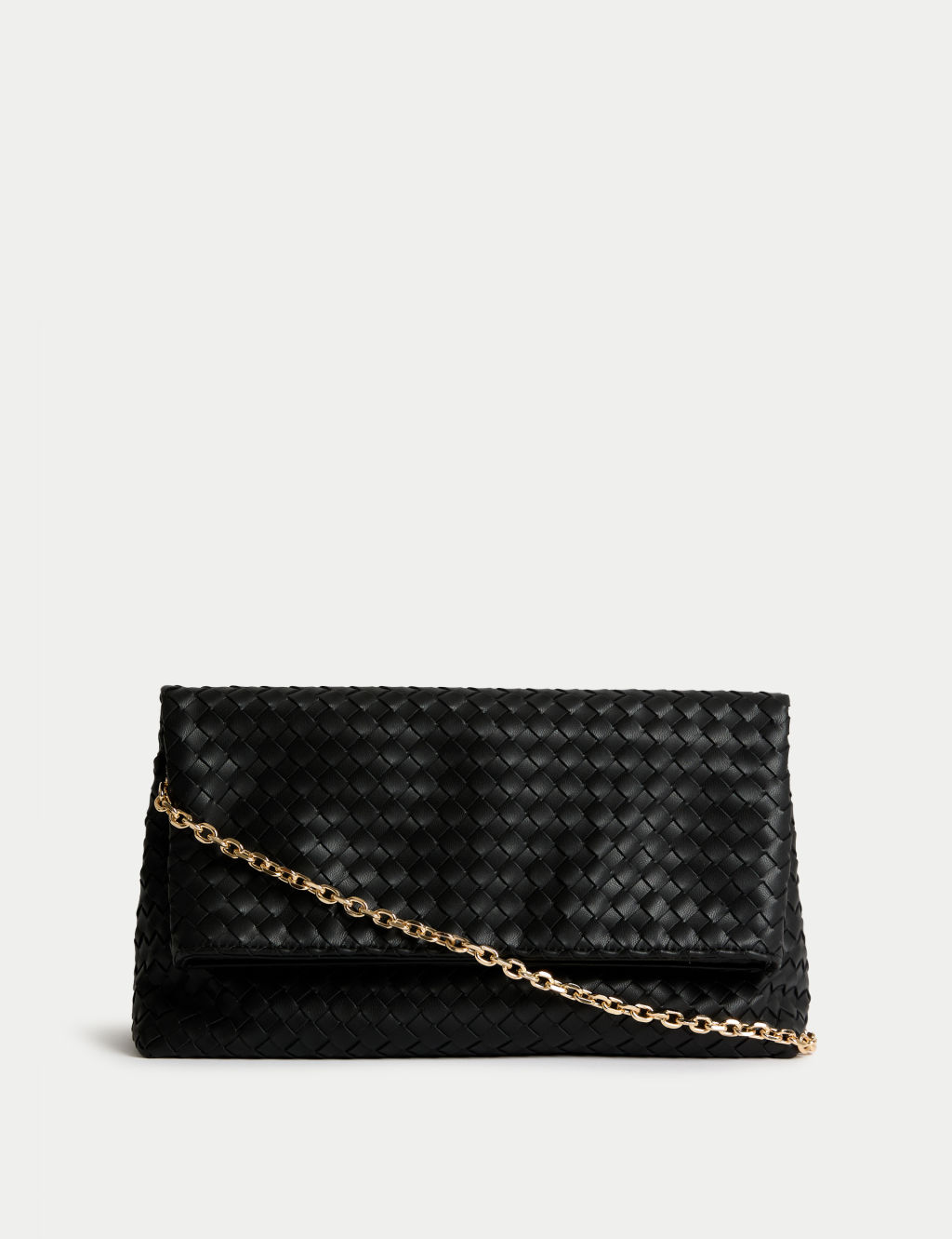 M&S Faux Leather Woven Clutch Bag - 1SIZE - Black, Black