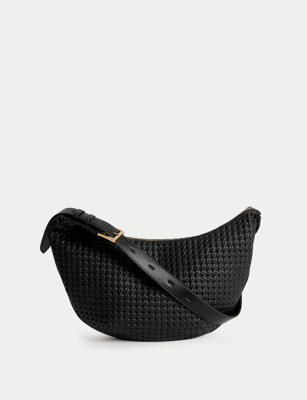 M&S Faux Leather Woven Sling Bag - 1SIZE - Black, Black