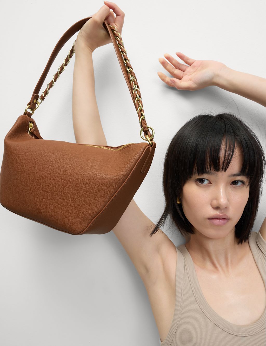 M&S Chain Detail Shoulder Bag - 1SIZE - Tan, Tan