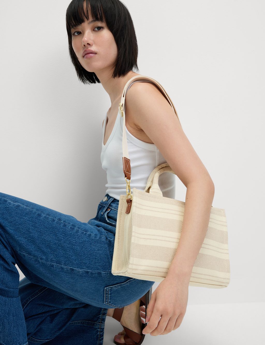 M&S Pure Cotton Striped Cross Body Bag - 1SIZE - Natural Mix, Natural Mix