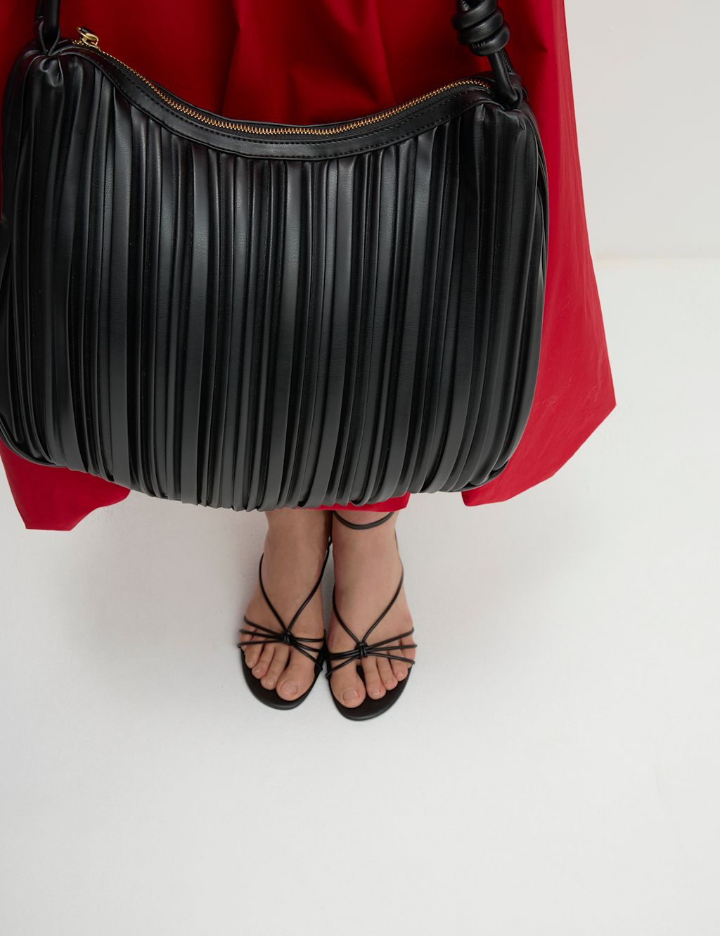 M&S Faux Leather Pleated Top Handle Shoulder Bag - 1SIZE - Black, Black