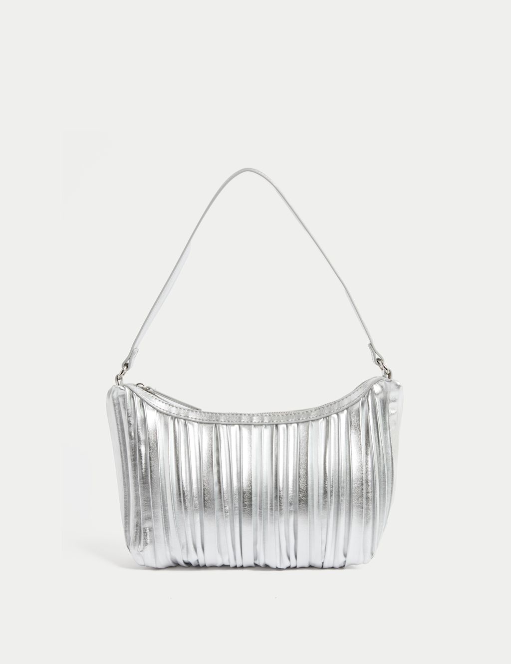 M&S Faux Leather Pleated Shoulder Bag - 1SIZE - Silver, Silver