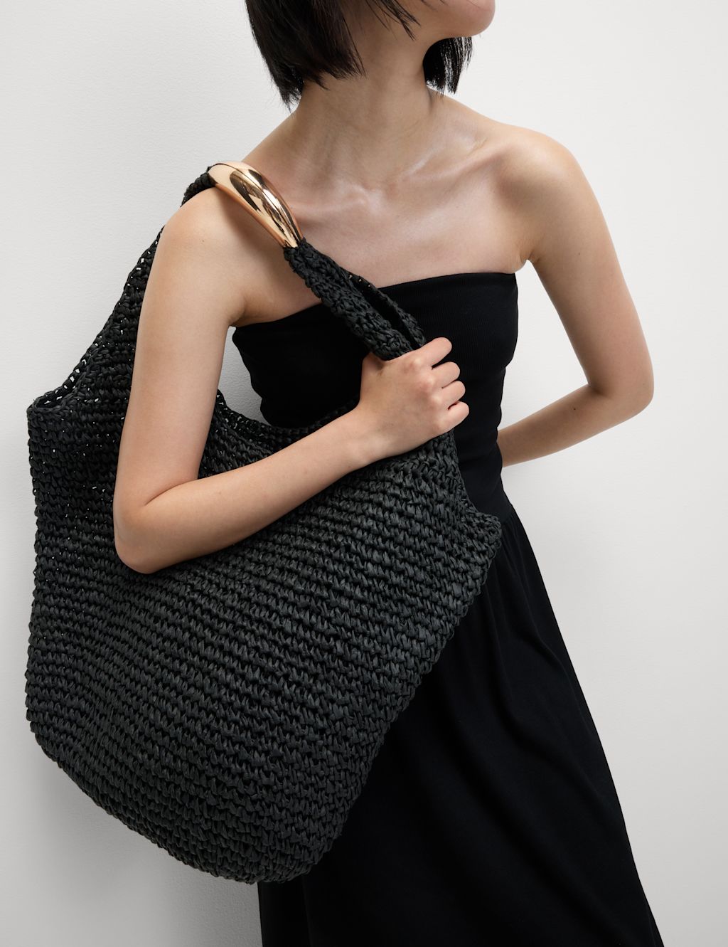 M&S Straw Tote Bag - 1SIZE - Black, Black