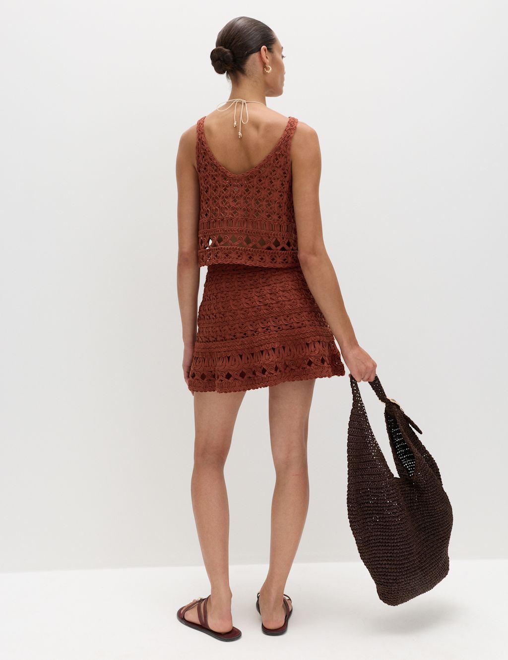 M&S Straw Hardware Detail Shoulder Bag - Chocolate, Chocolate