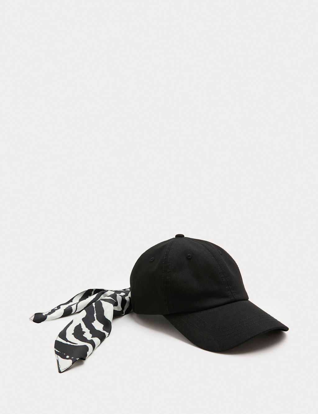 M&S Pure Cotton Scarf Detail Baseball Cap - Black, Black