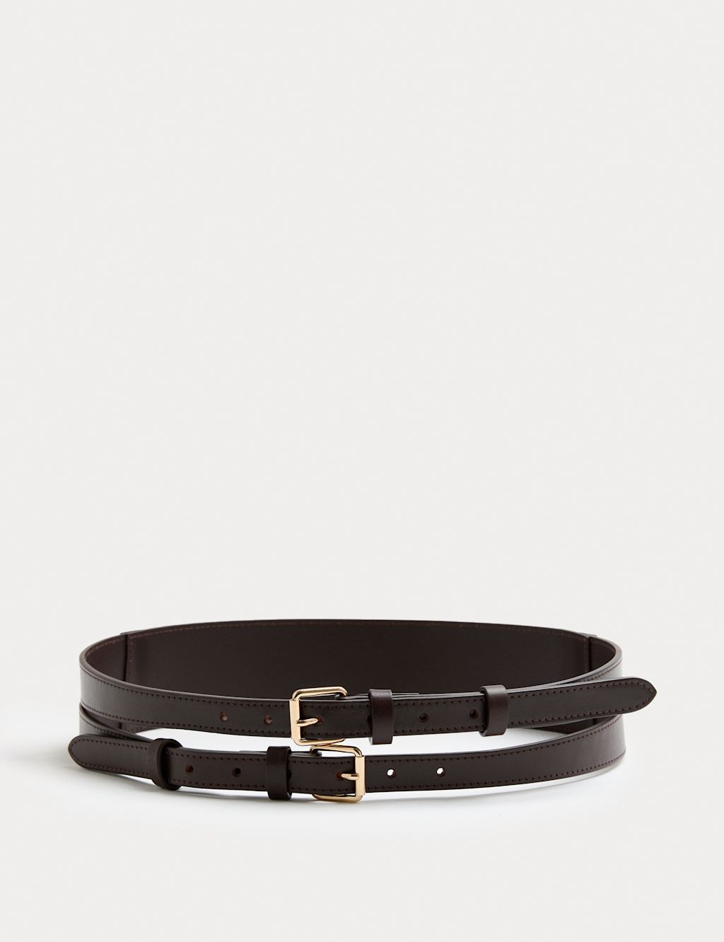 M&S Leather Double Strap Belt - Burgundy, Burgundy