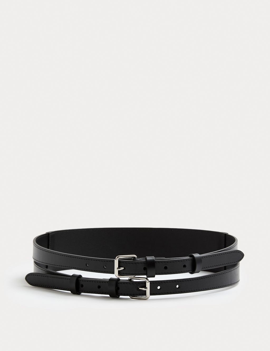 M&S Leather Double Strap Belt - Black, Black