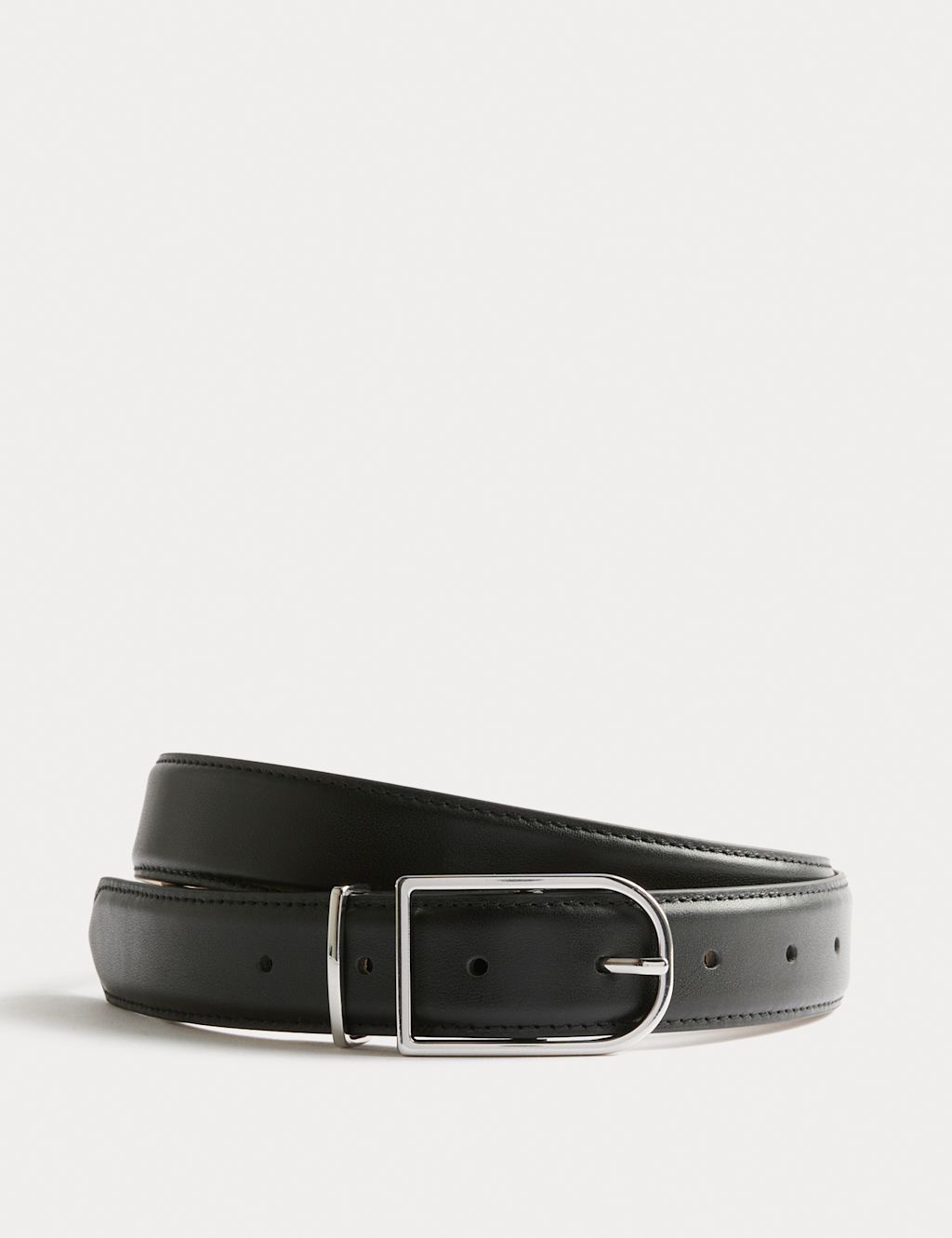 M&S Leather Refined Buckle Jeans Belt - Black, Black