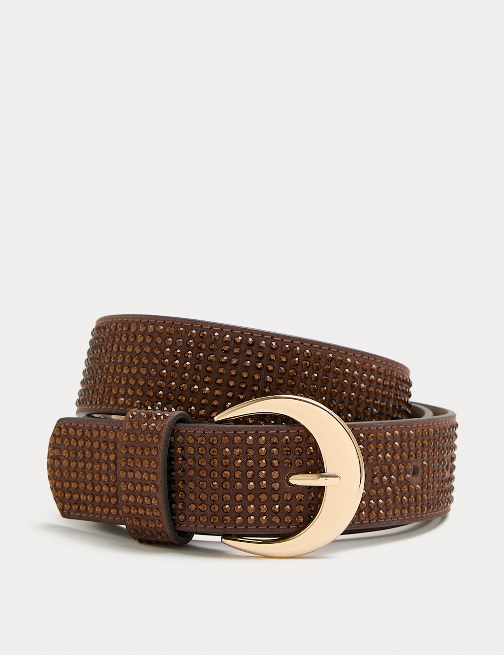 M&S Faux Suede Bling Jeans Belt - Chocolate, Chocolate