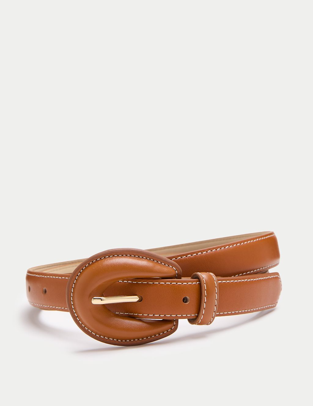 M&S Covered Buckle Skinny Waist Belt - Large - Tan, Tan