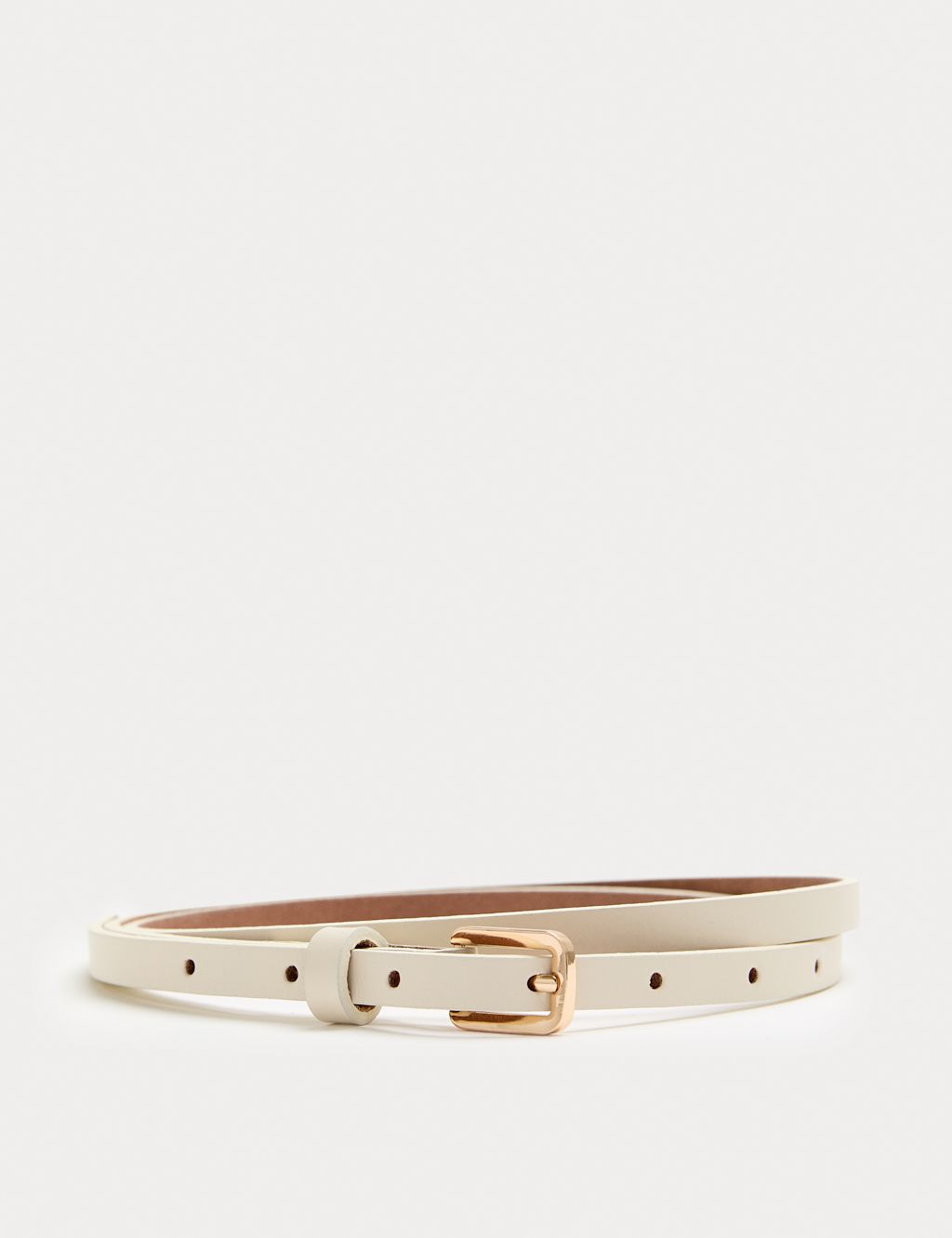 M&S Leather Skinny Buckle Jeans Belt - Cream, Cream