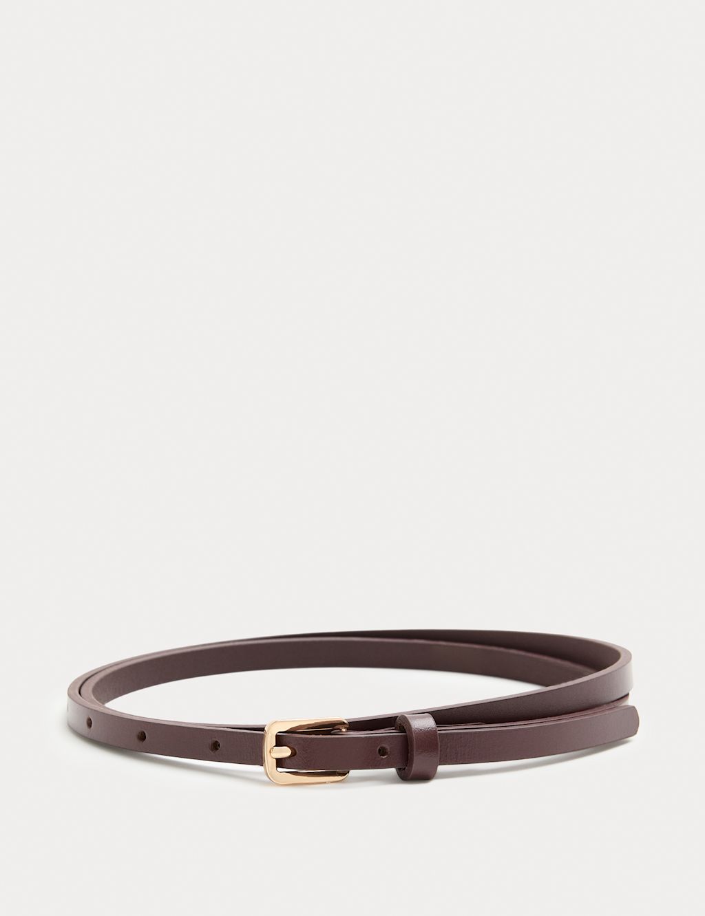 M&S Leather Skinny Buckle Jeans Belt - Chocolate, Chocolate