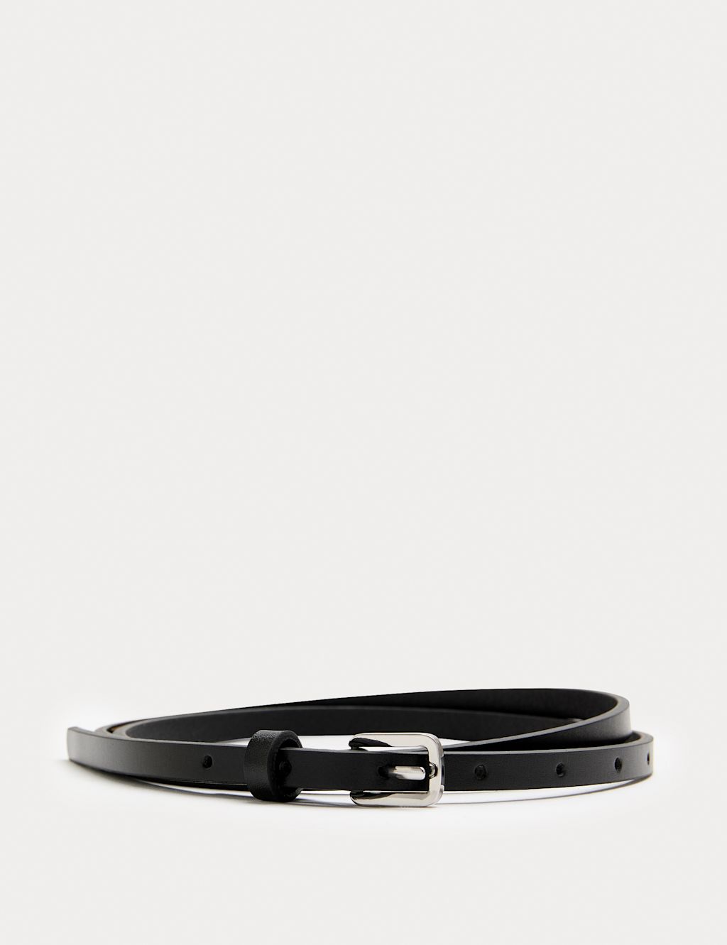 M&S Leather Skinny Buckle Belt - Large - Black, Black