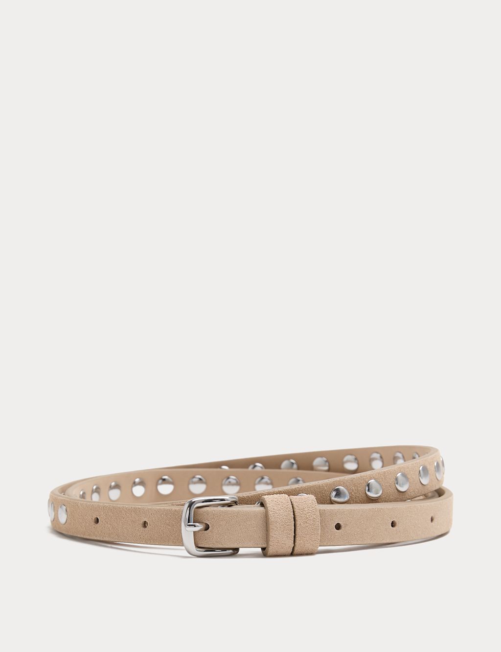 M&S Suede Studded Skinny Jeans Belt - Extra Small - Mushroom, Mushroom