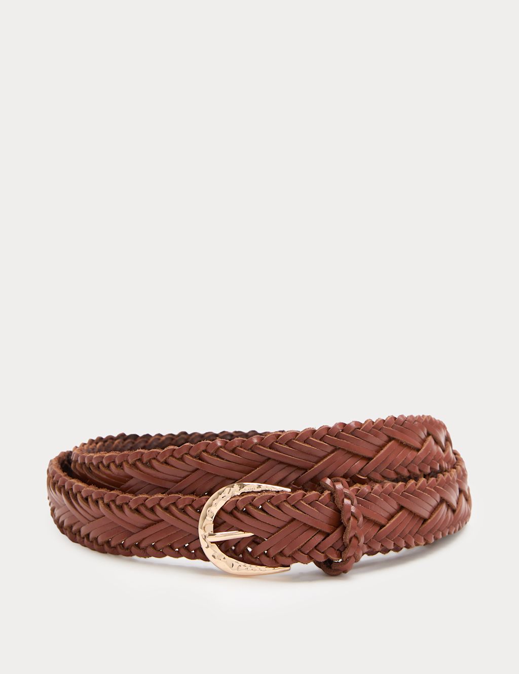 M&S Leather Skinny Weave Waist Belt - Large - Tan, Tan