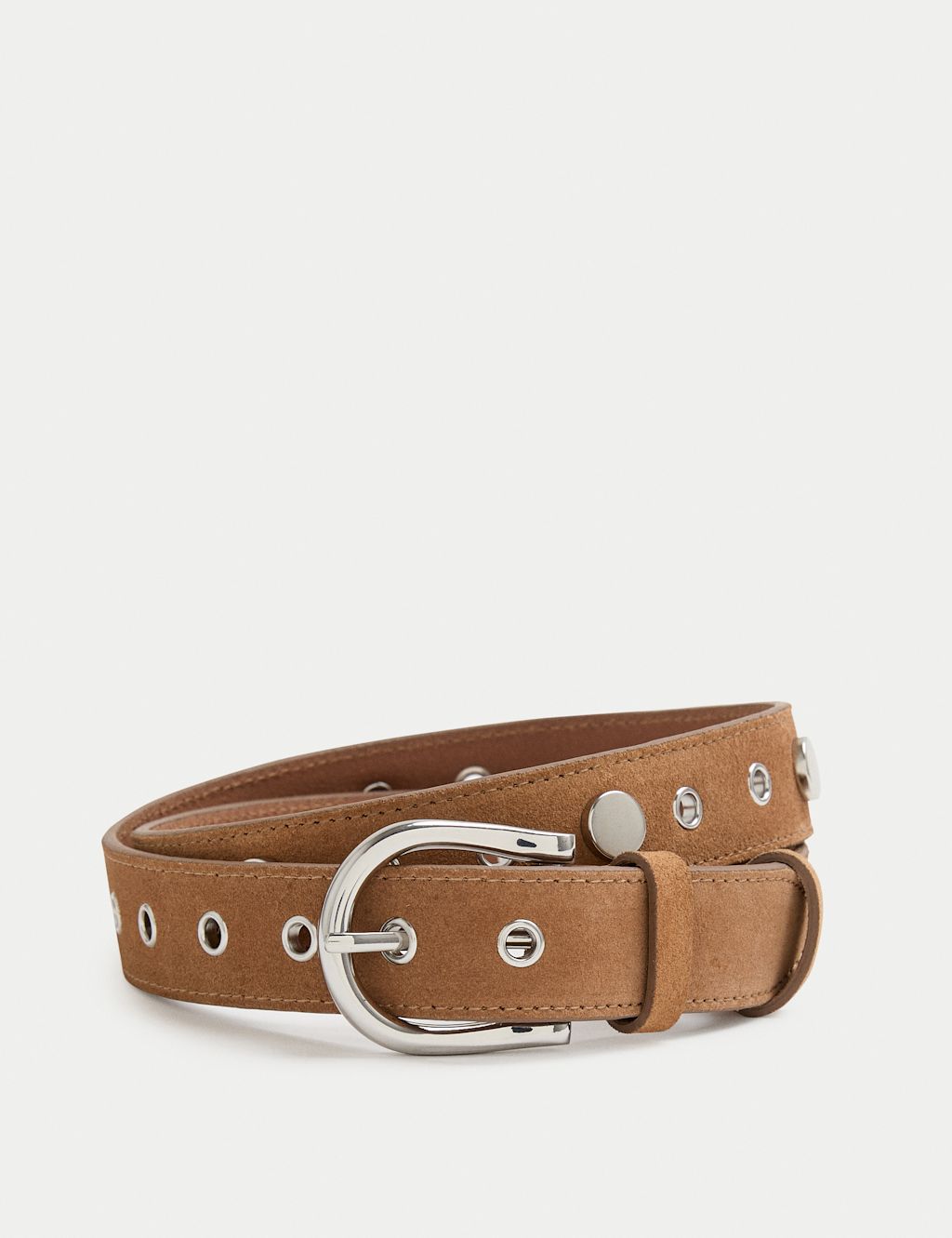 M&S Suede Studded Jeans Belt - XS - Light Brown, Light Brown