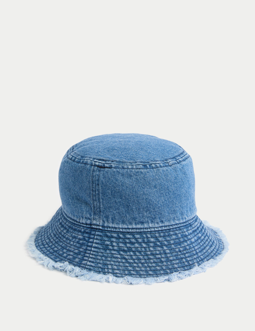 M&S Cotton Rich Frayed Edge Bucket Hat - M-L - Blue, Blue