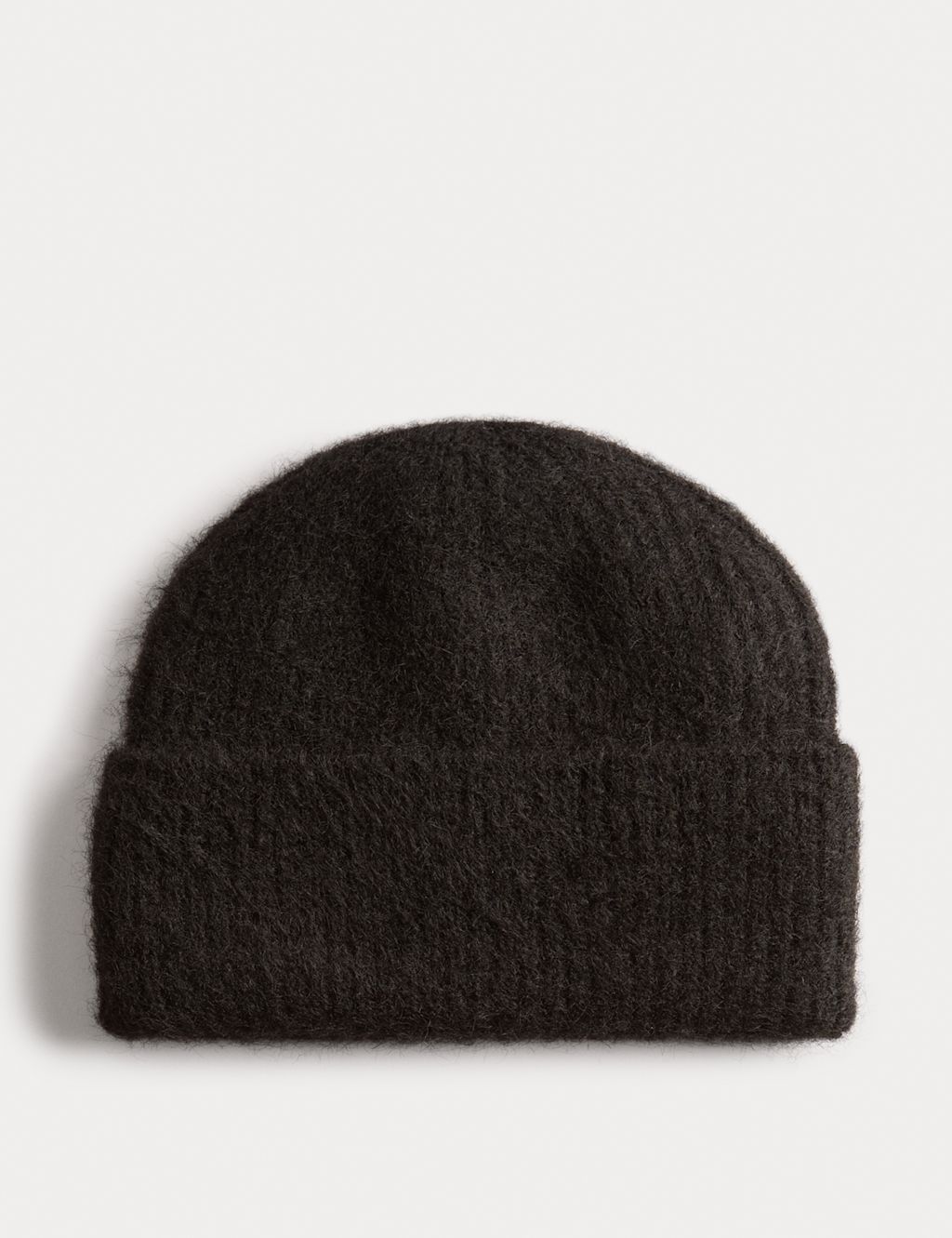 M&S Rib Fluffy Beanie Hat - 1SIZE - Black, Black