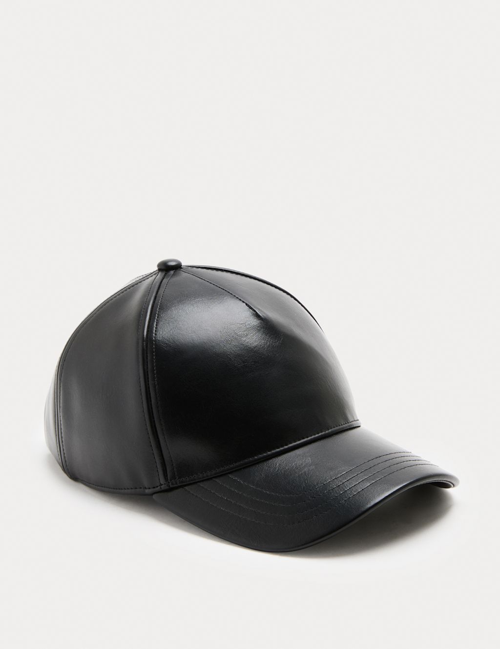 M&S Faux Leather Baseball Cap - 1SIZE - Black, Black
