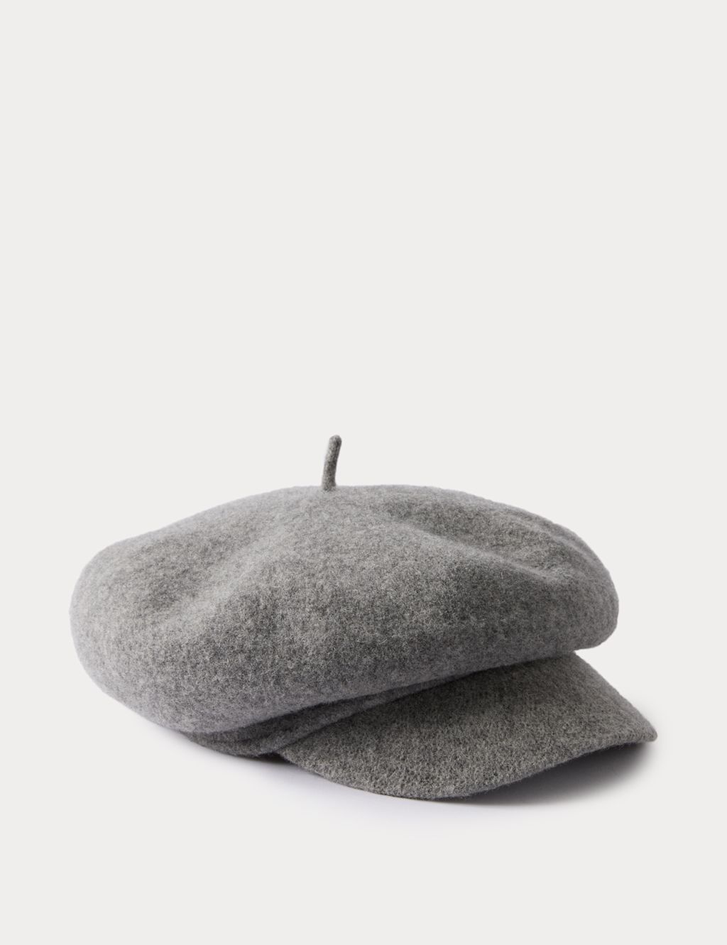 M&S Pure Wool Baker Boy Hat - S-M - Light Grey, Light Grey