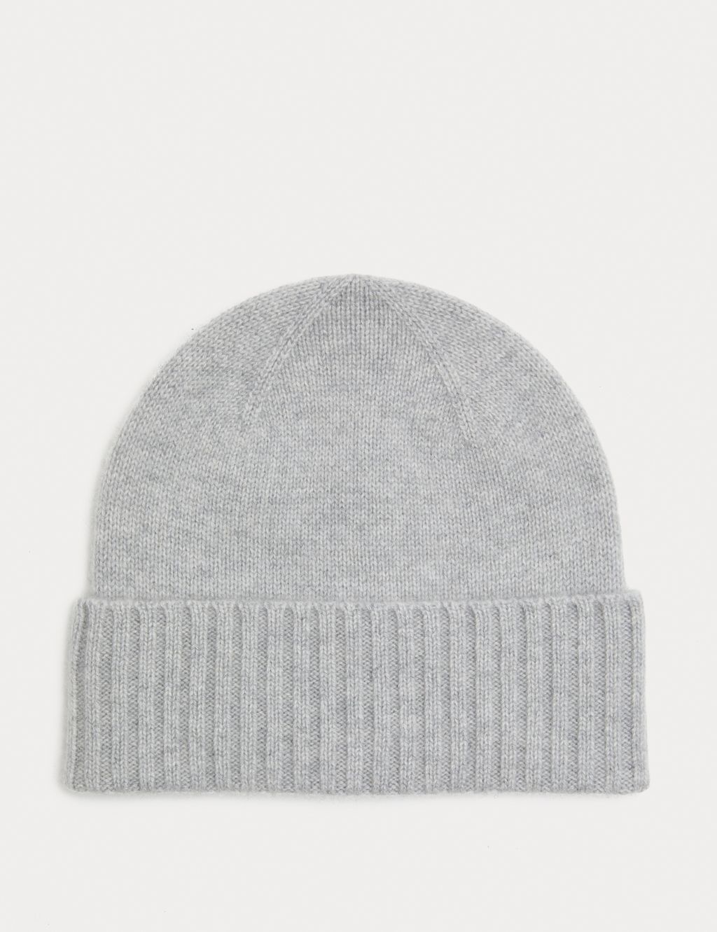 M&S Pure Cashmere Knitted Turn Up Beanie Hat - 1SIZE - Grey, Grey