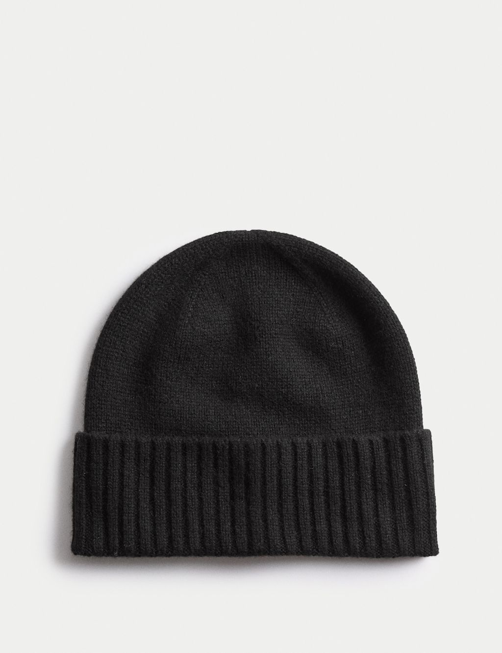 M&S Pure Cashmere Knitted Turn Up Beanie Hat - 1SIZE - Black, Black