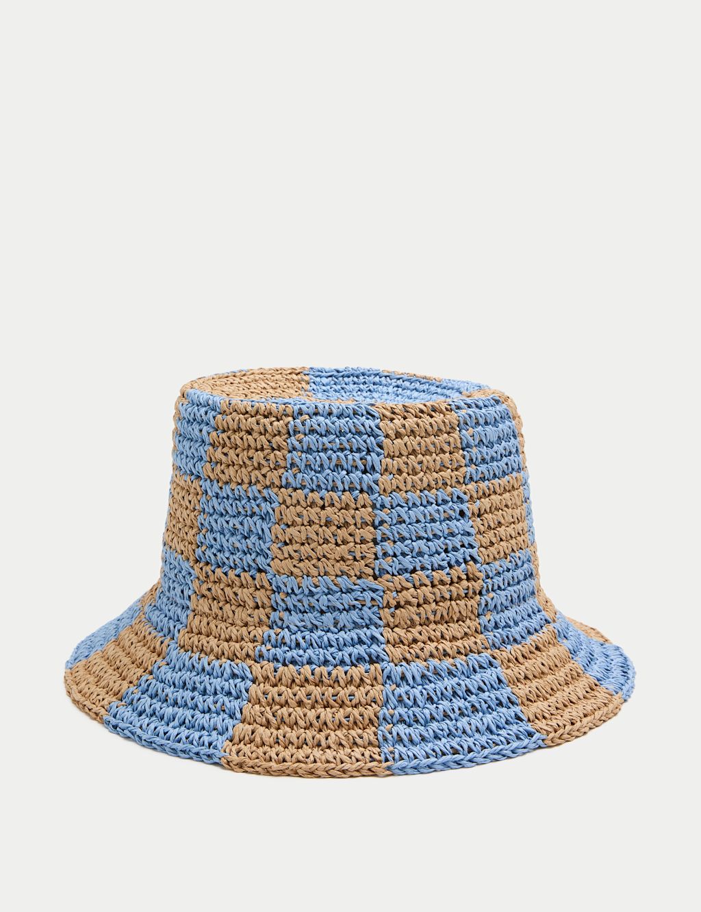 M&S Straw Checkerboard Bucket Hat - Medium-Large - Natural Mix, Natural Mix