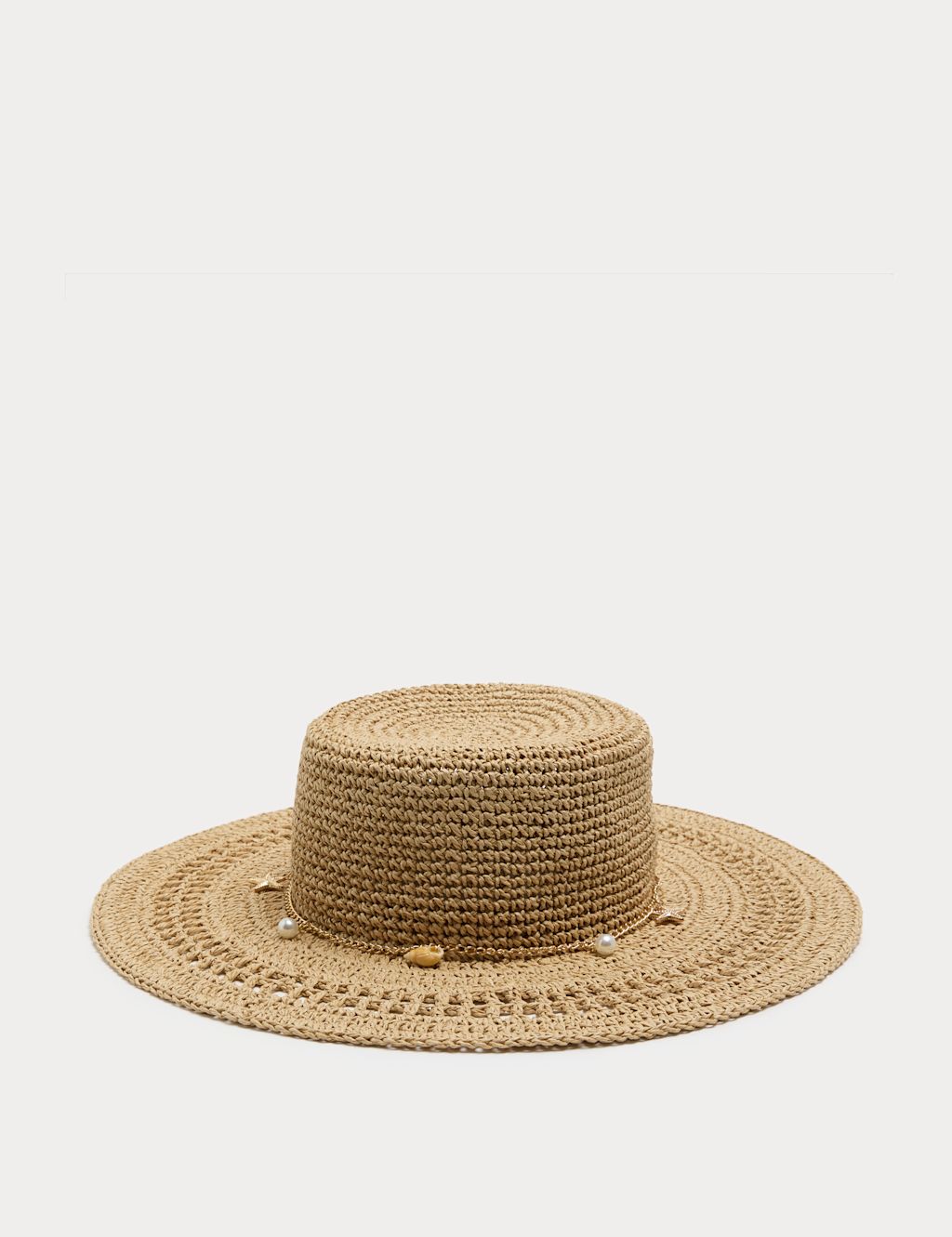 M&S Shell Detail Floppy Fedora Hat - Small-Medium - Natural, Natural