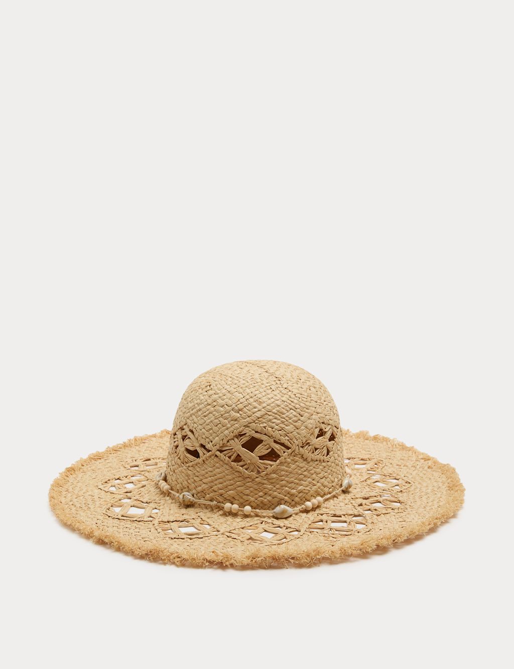 M&S Straw Shell Detail Fringed Hat - Small-Medium - Natural, Natural