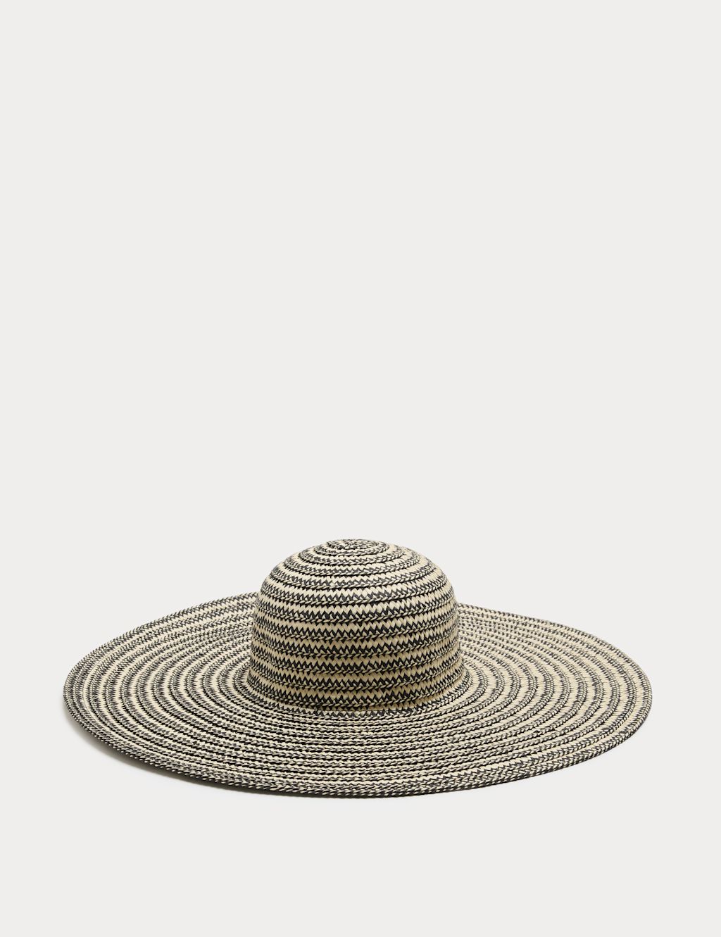 M&S Straw Striped Wide Brim Hat - Medium-Large - Black Mix, Black Mix