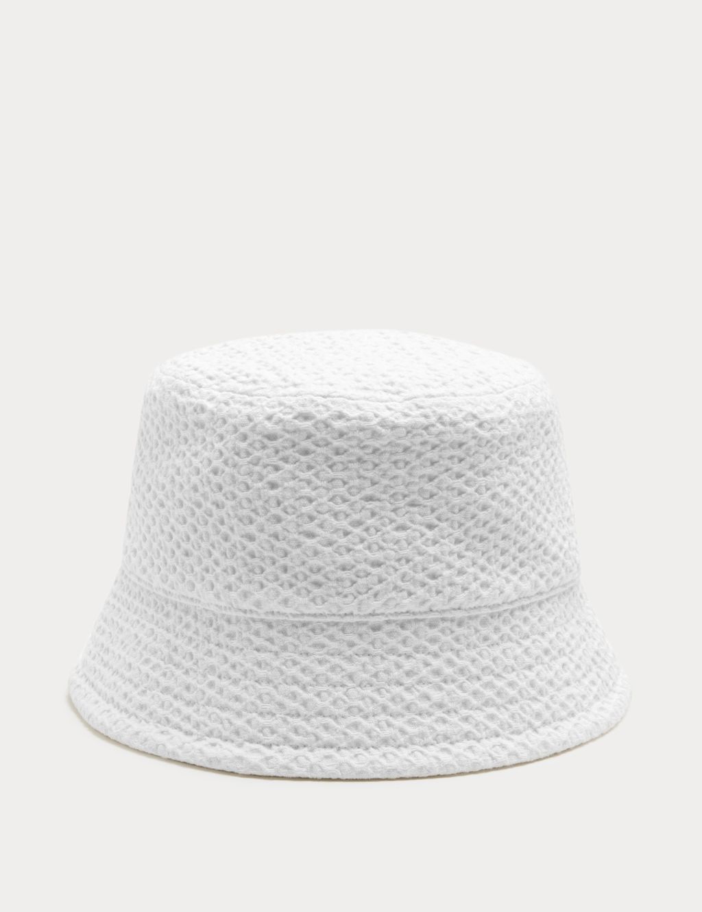 M&S Pure Cotton Textured Bucket Hat - Medium-Large - White, White