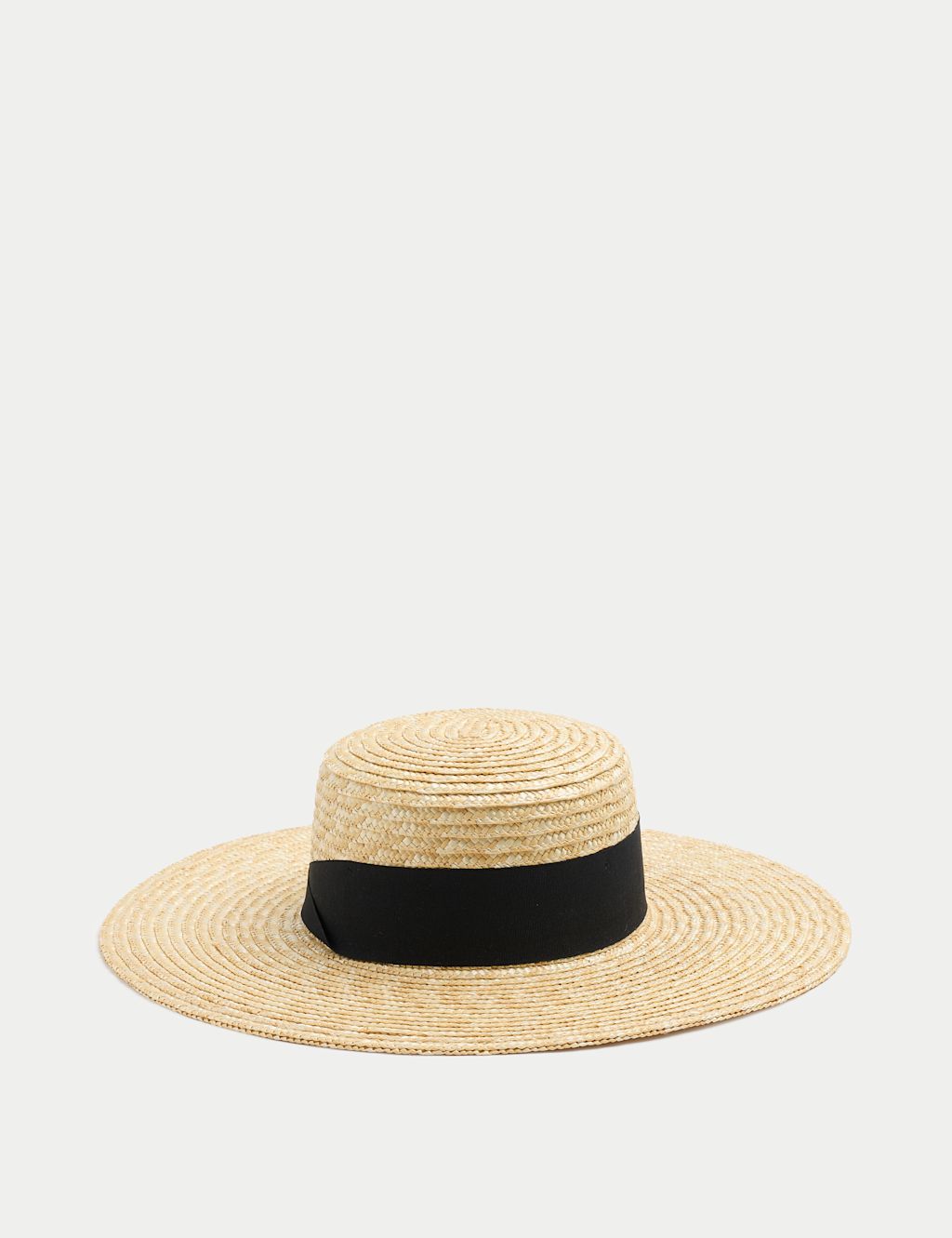 M&S Straw Ribbon Detail Boater Hat - Small-Medium - Natural, Natural