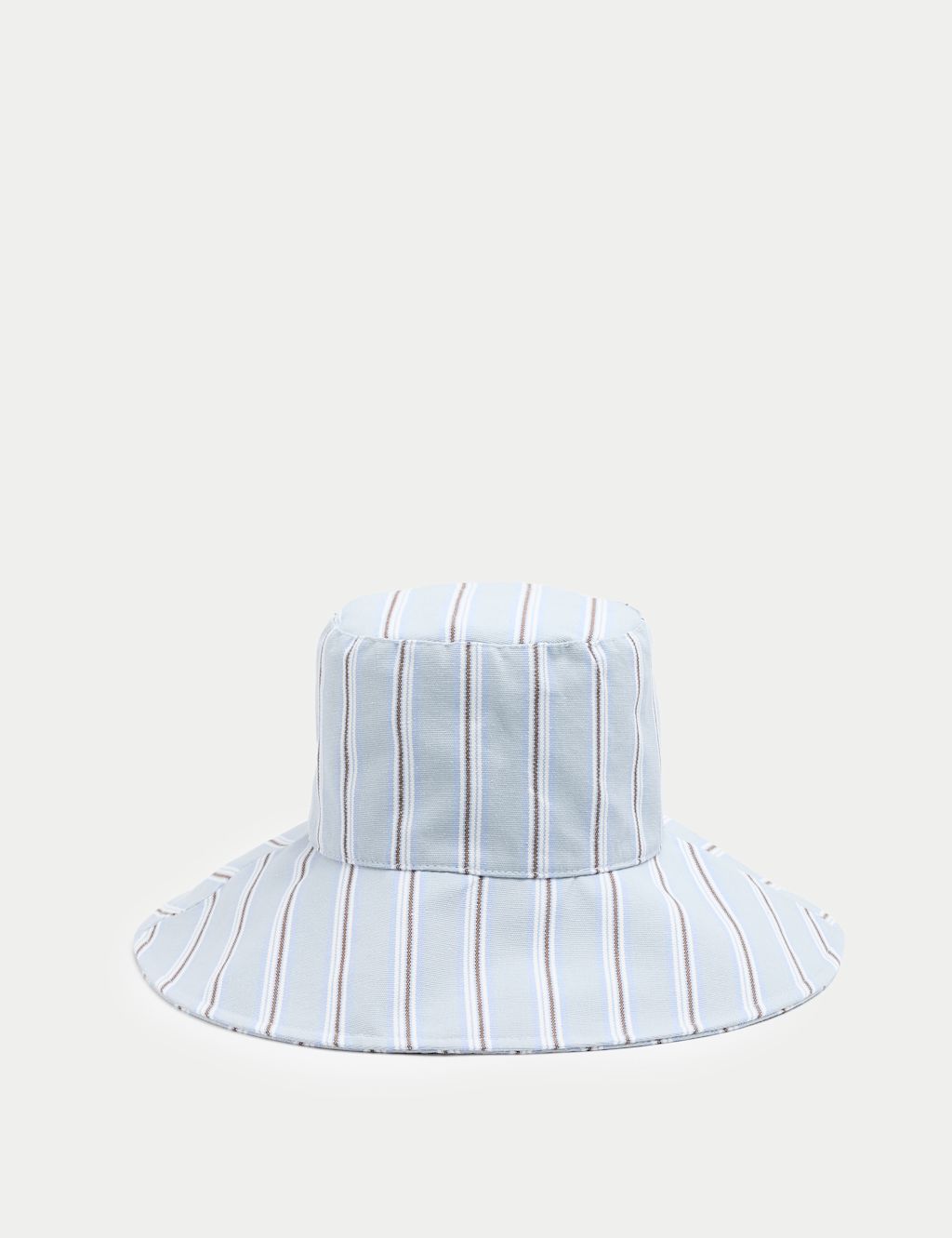 M&S Pure Cotton Wide Brim Bucket Hat - Small-Medium - Blue Mix, Blue Mix
