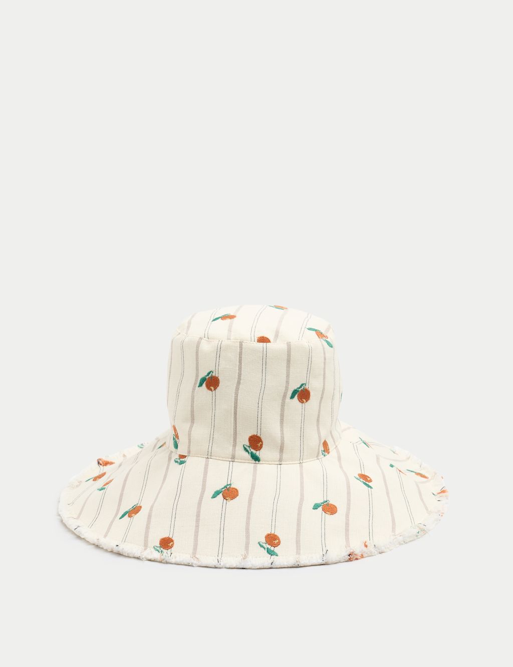 M&S Pure Cotton Wide Brim Bucket Hat - Small-Medium - White Mix, White Mix