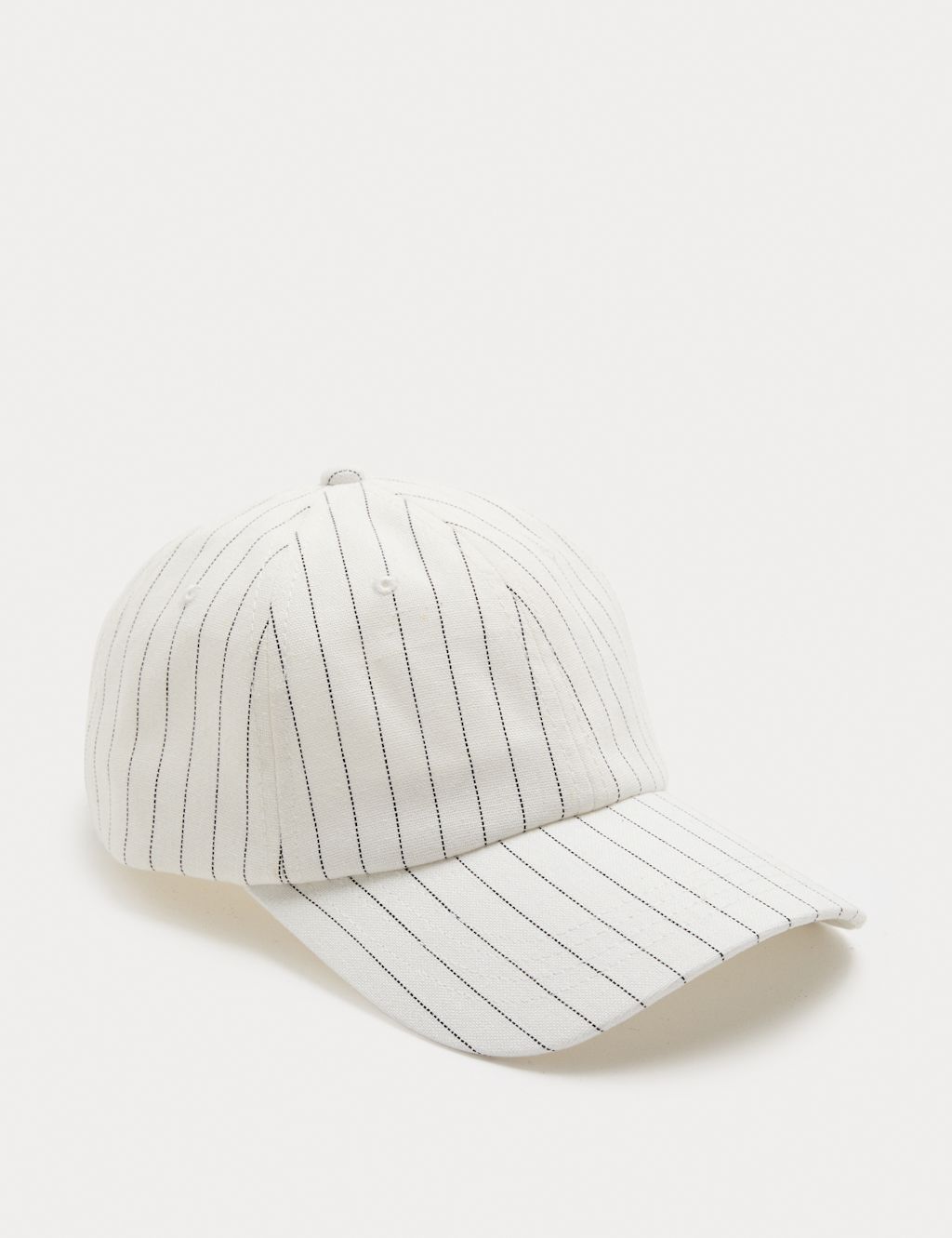 M&S Pure Cotton Striped Baseball Cap - White Mix, White Mix