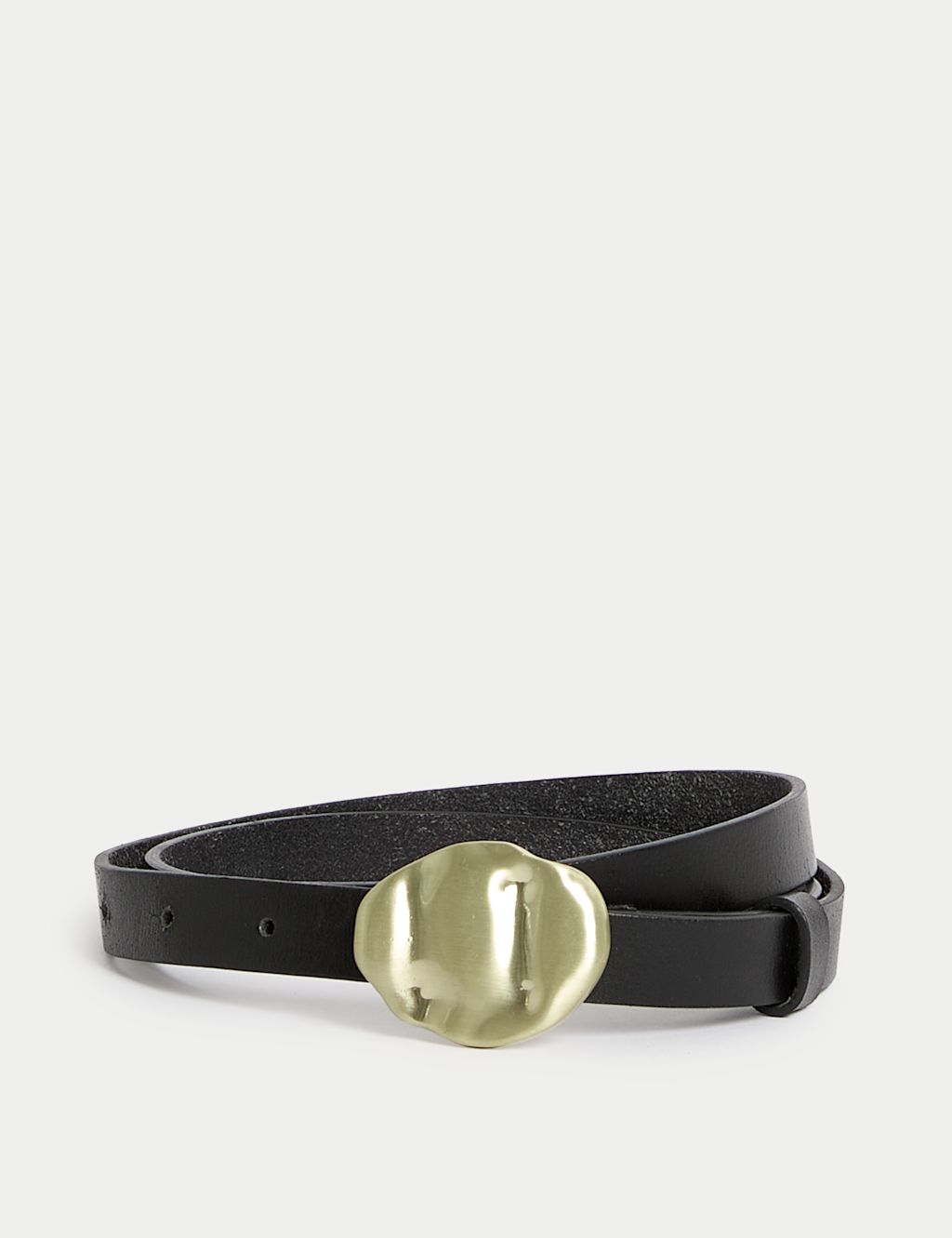 M&S Leather Feature Buckle Jeans Belt - Black, Black