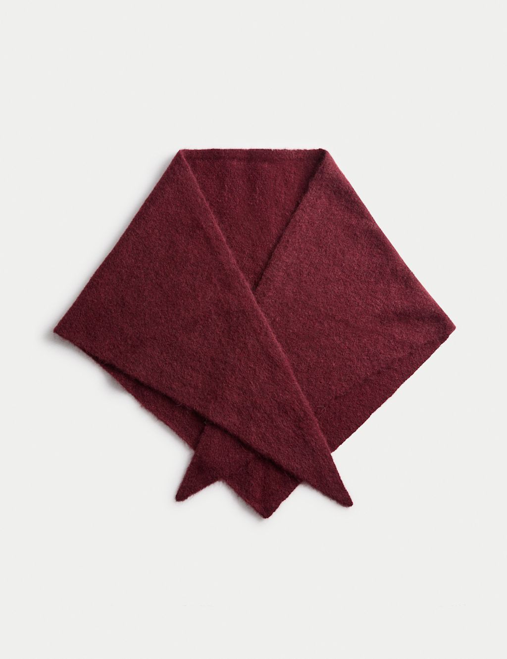 M&S Knitted Textured Triangle Scarf with Wool - 1SIZE - Burgundy, Burgundy