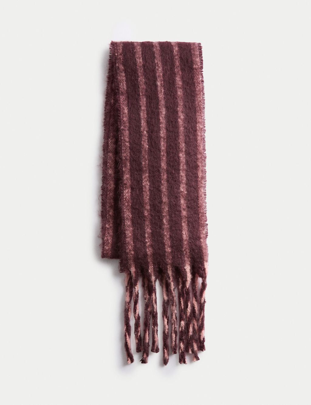 M&S Striped Brushed Scarf - 1SIZE - Burgundy Mix, Burgundy Mix