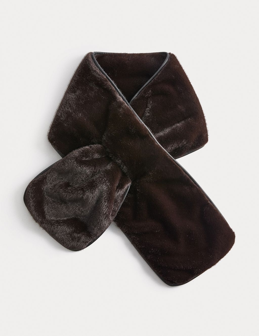 M&S Formal Faux Fur Piped Scarf - 1SIZE - Chocolate, Chocolate